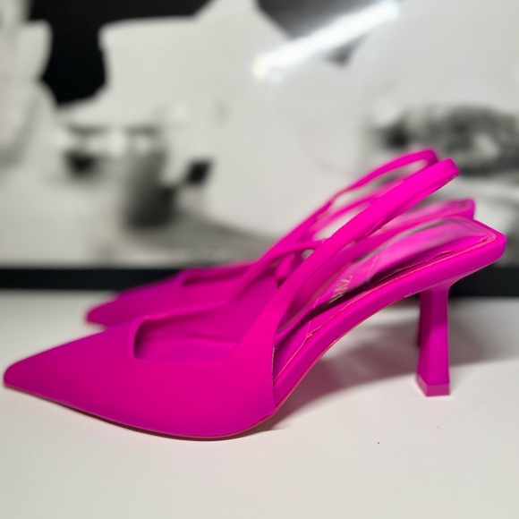 Zara Pointy Toe Slingback Pink Accent Heel Size 36 - Picture 4 of 10